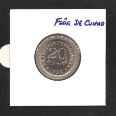 Moeda de 20 Centavos de 1922 - FLÔR de CUNHO - Espadim